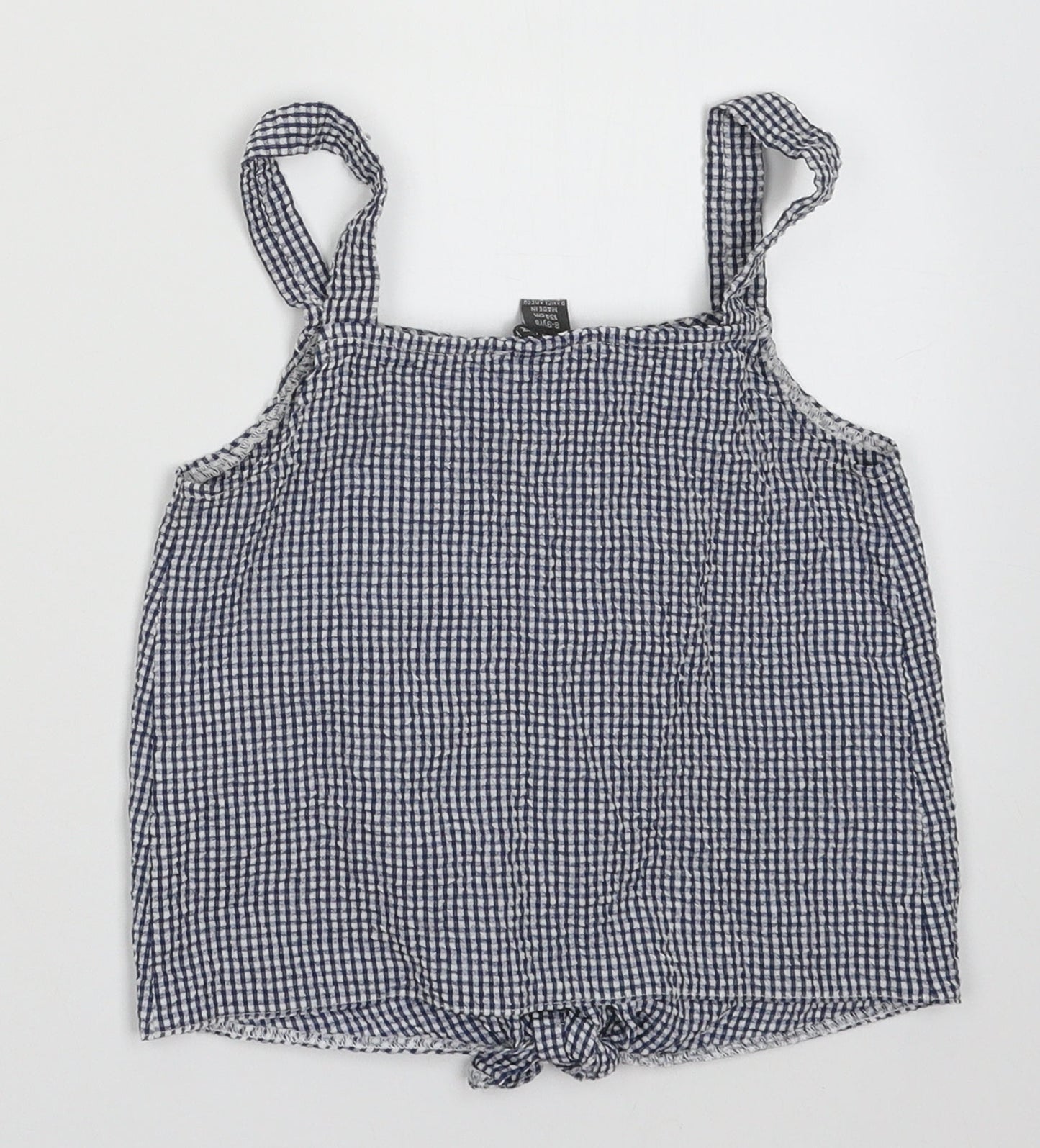 Primark Girls Blue  Polyester Cropped Tank Size 8-9 Years Square Neck Button - Tie at bottom, button-up