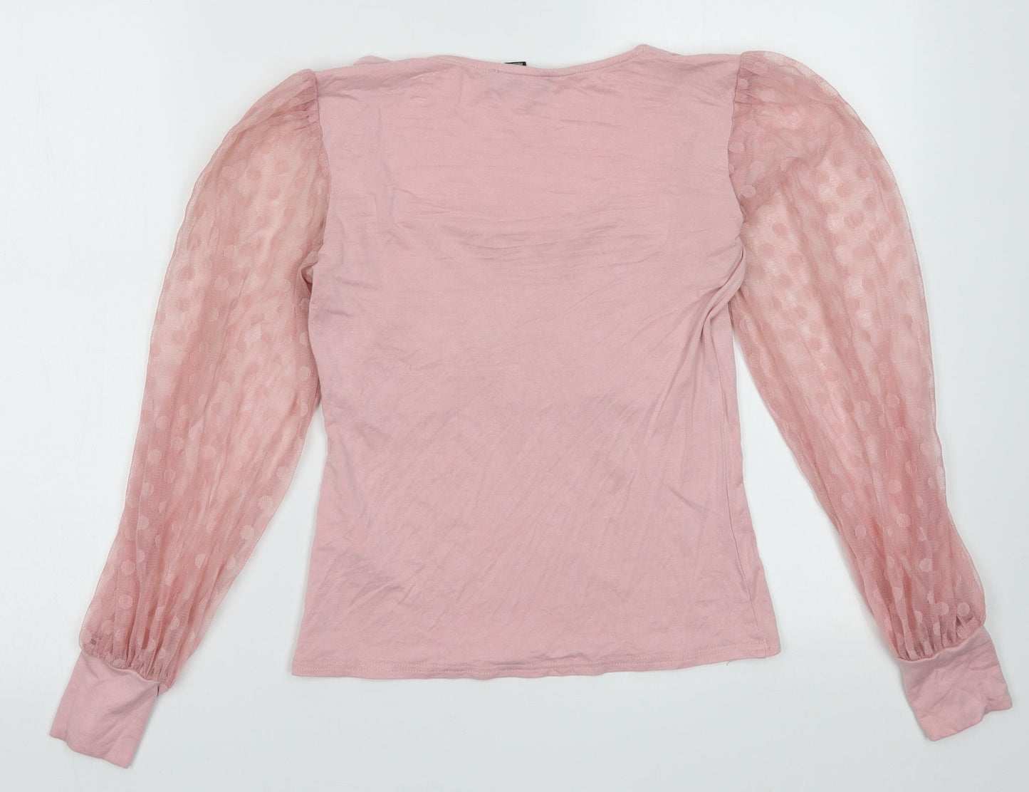 New Look Womens Pink Polka Dot Viscose Basic Blouse Size 10 Square Neck