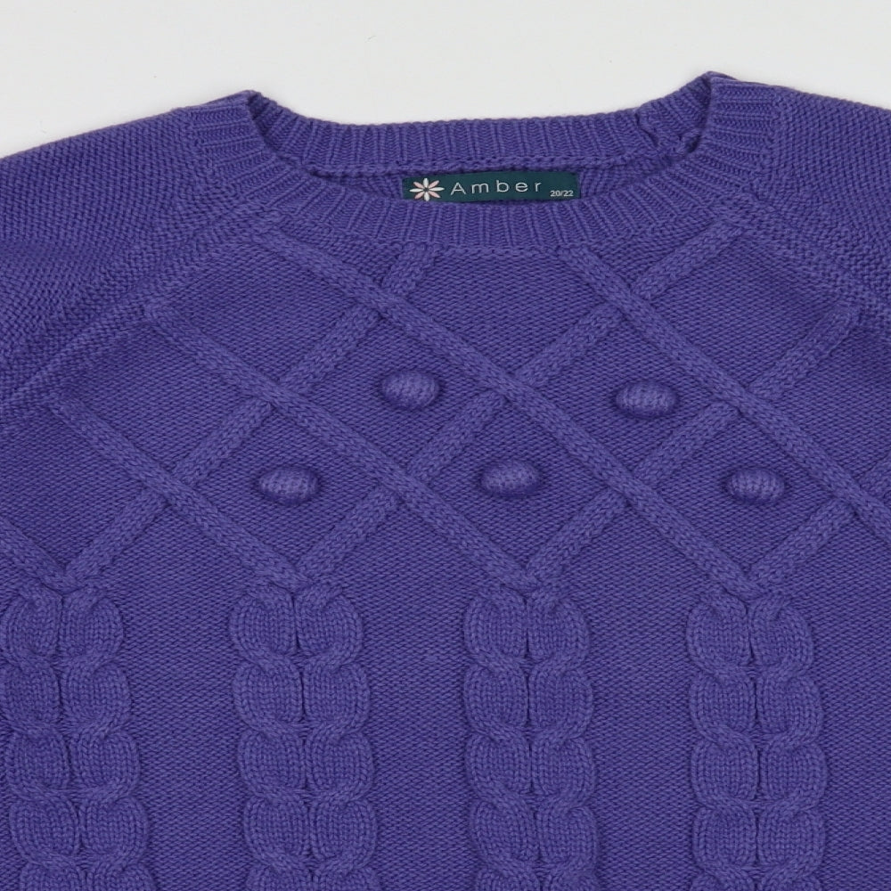 Amber Womens Purple Geometric Acrylic Pullover Sweatshirt Size 20  Pullover