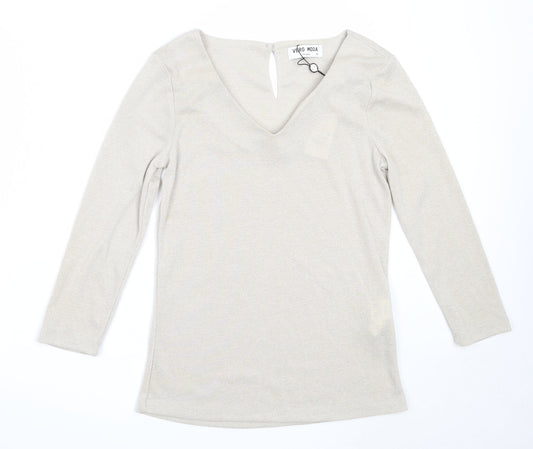Vera Moda Womens Beige V-Neck  Polyester Pullover Jumper Size M