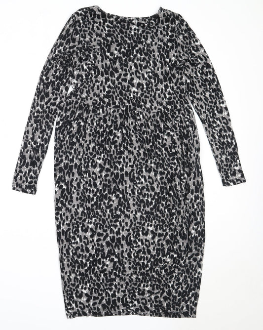 Studio Womens Black Animal Print Viscose Fit & Flare  Size 8  V-Neck
