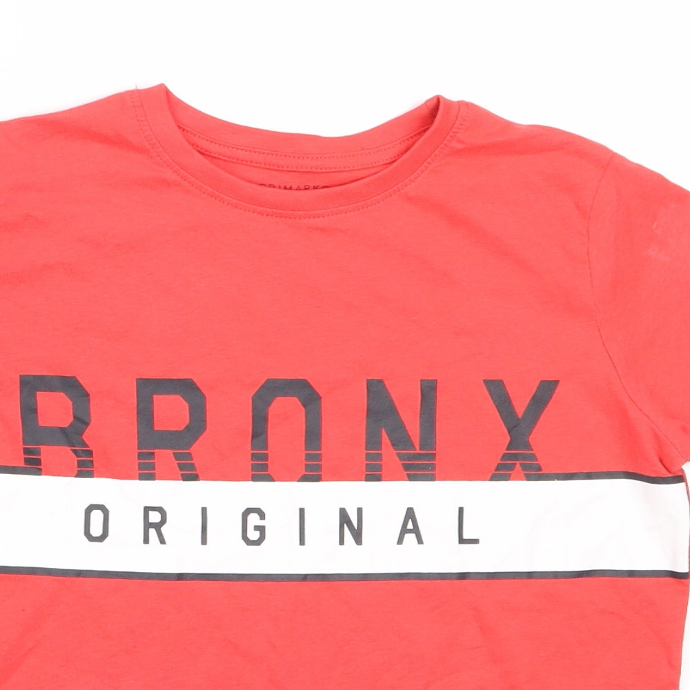 Primark Boys Red  Cotton Basic T-Shirt Size 7-8 Years Round Neck