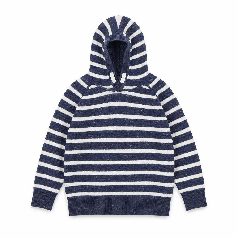 H&M Boys Blue Striped Cotton Pullover Hoodie Size 2 Years