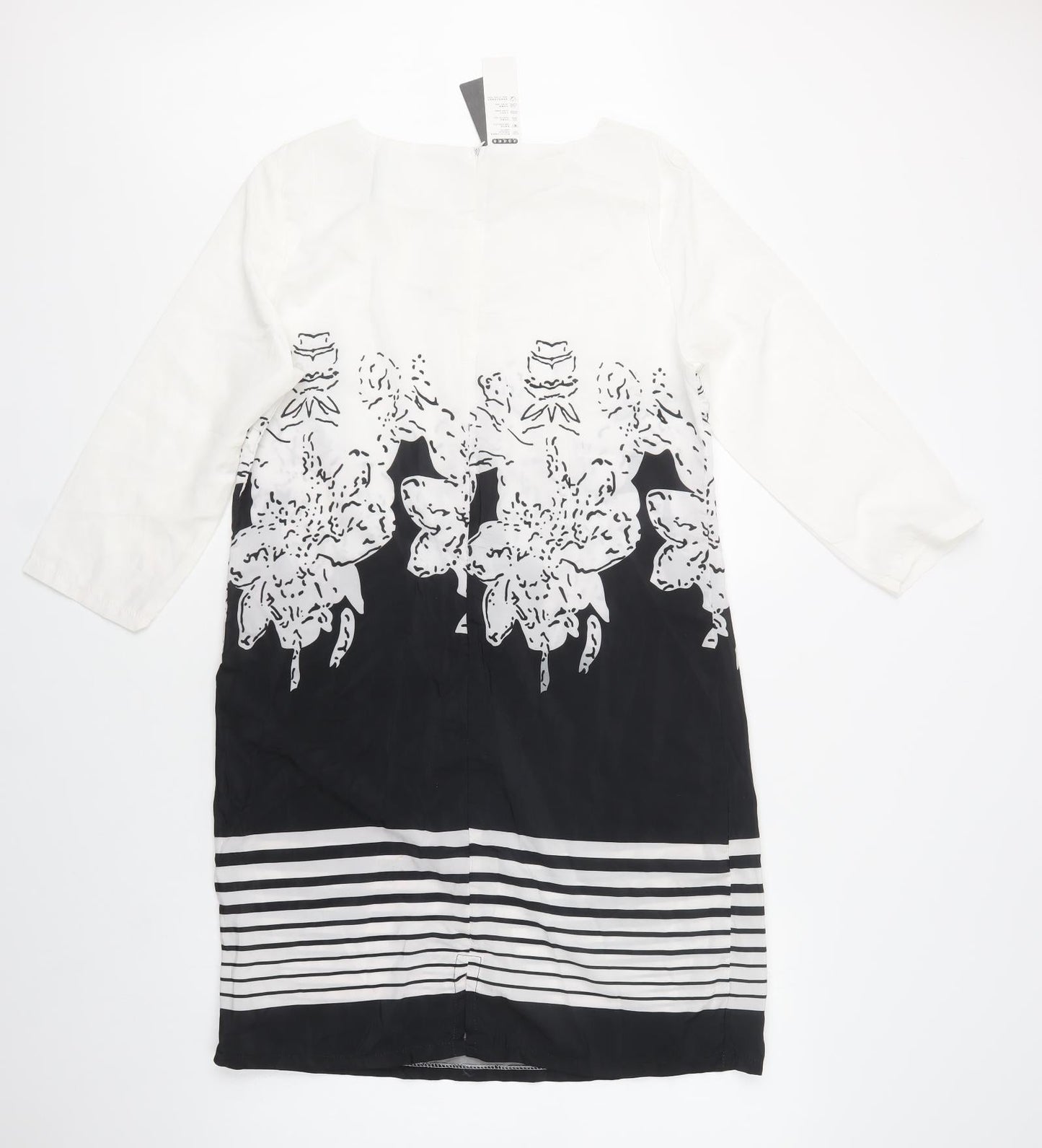 Eunice Lai Womens White Floral Polyester Shift  Size L  Round Neck Zip
