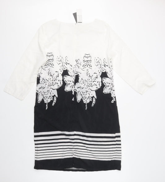 Eunice Lai Womens White Floral Polyester Shift  Size L  Round Neck Zip