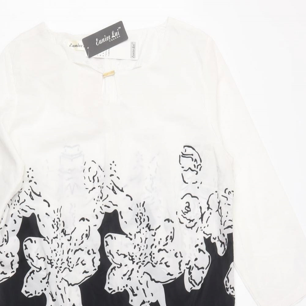 Eunice Lai Womens White Floral Polyester Shift  Size L  Round Neck Zip
