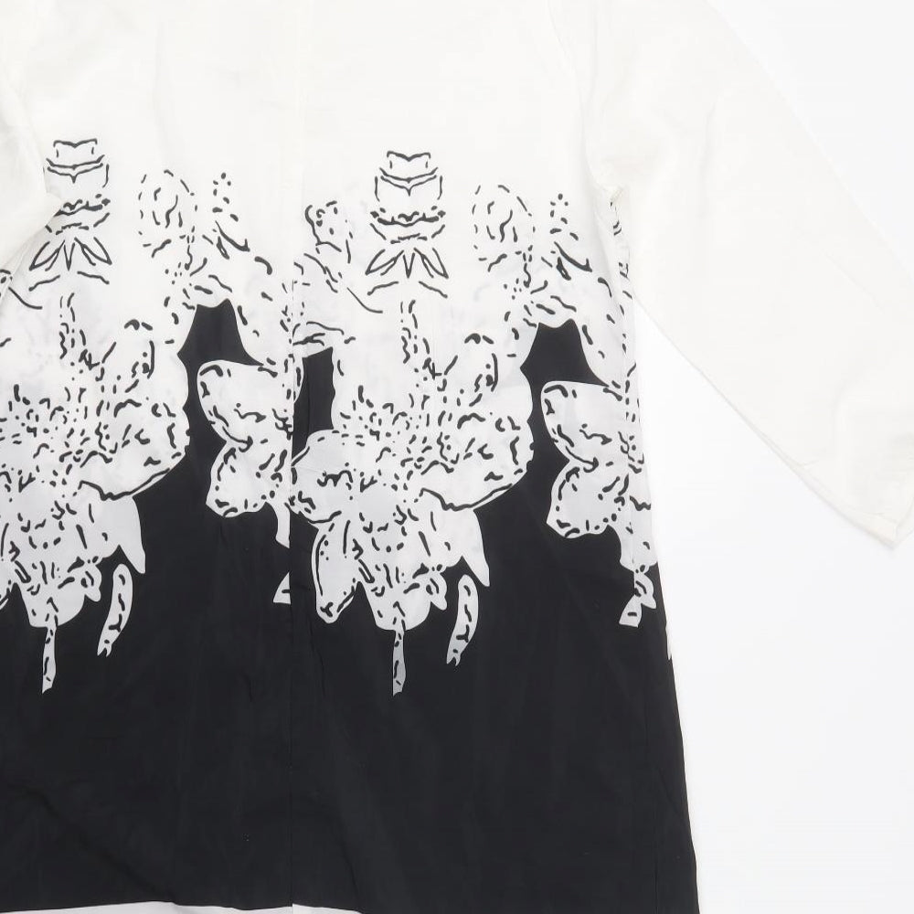 Eunice Lai Womens White Floral Polyester Shift  Size L  Round Neck Zip