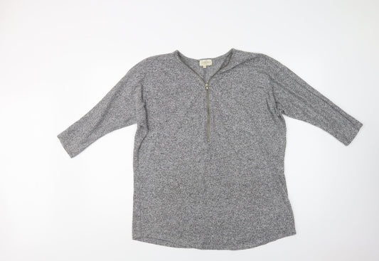 With Love  Womens Grey V-Neck  Viscose Henley Jumper Size 14