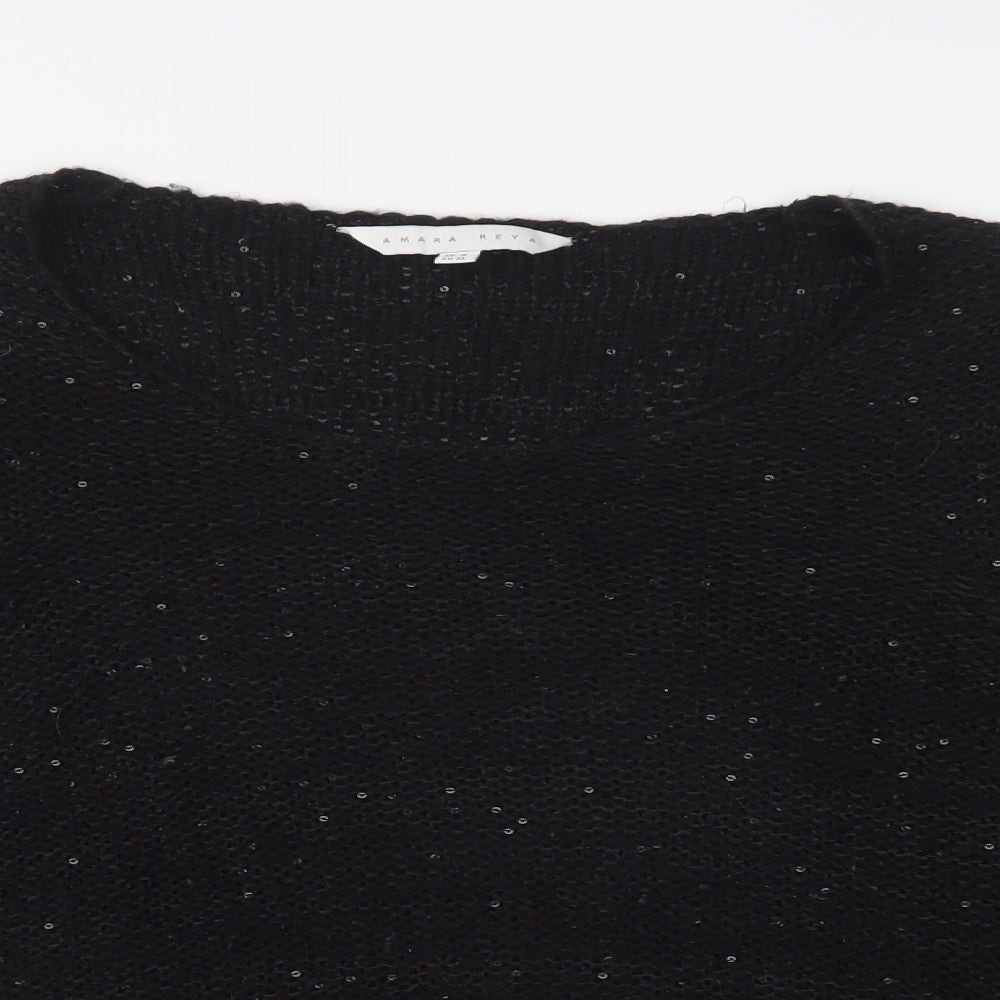 Amara Reya Womens Black Round Neck  Acrylic Pullover Jumper Size 16