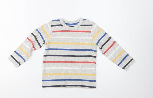 Nutmeg Girls Grey Striped Cotton Basic Blouse Size 4-5 Years Crew Neck