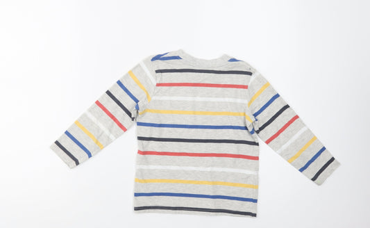 Nutmeg Girls Grey Striped Cotton Basic Blouse Size 4-5 Years Crew Neck