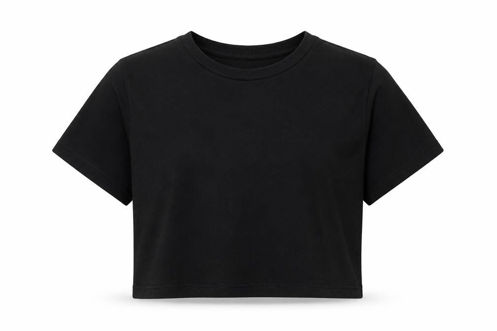 SheIn Girls Black  Polyester Cropped T-Shirt Size 10-11 Years Crew Neck