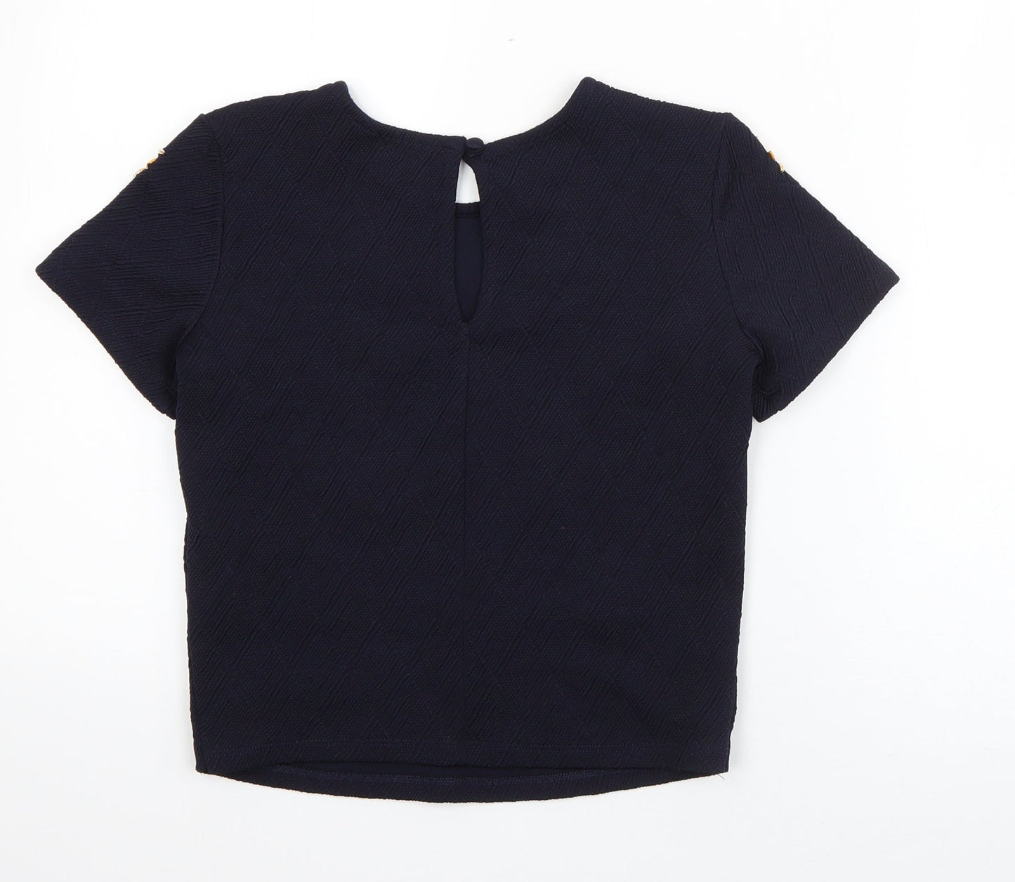 Miss Selfridge Womens Blue  Polyester Basic T-Shirt Size 4 Round Neck - Embellished