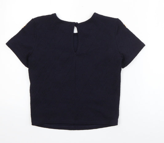 Miss Selfridge Womens Blue  Polyester Basic T-Shirt Size 4 Round Neck - Embellished