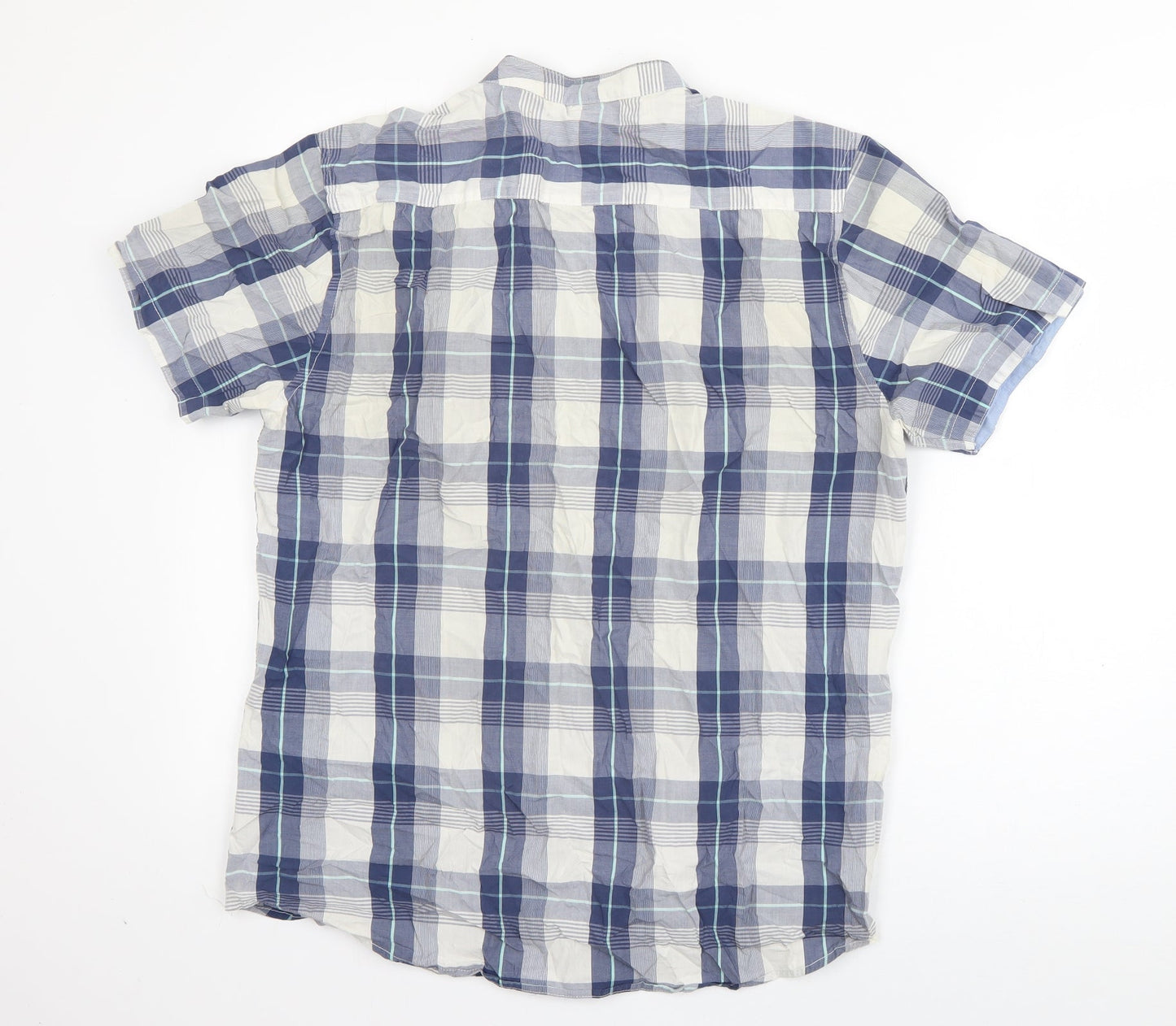 Max Mens Blue Plaid Cotton  Button-Up Size L Round Neck Button