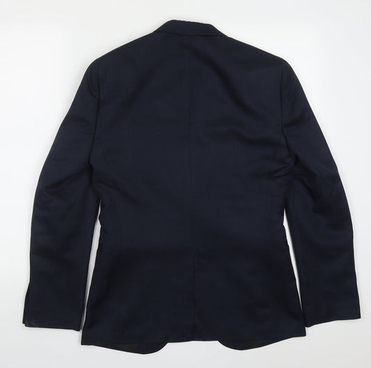 H&M Mens Blue  Polyester Jacket Suit Jacket Size 36