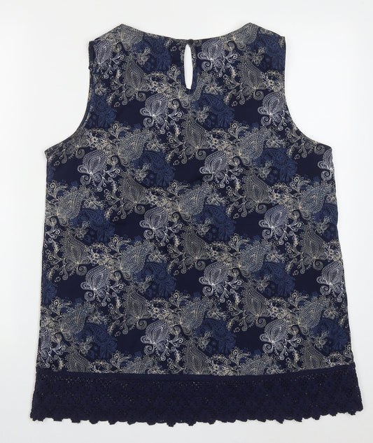 Originals Womens Blue Paisley Polyester Basic Tank Size 16 Off the Shoulder