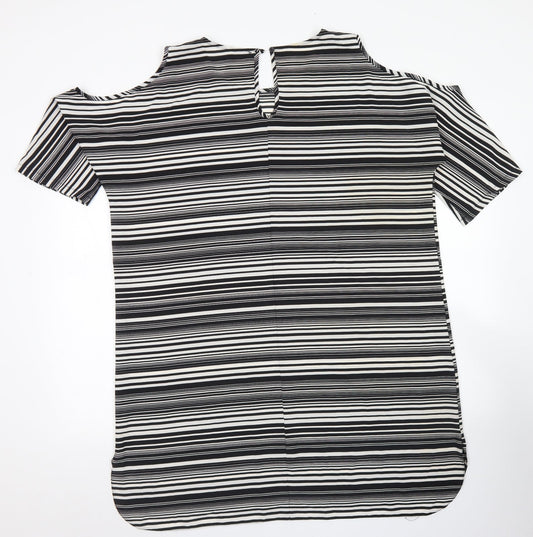 Papaya Womens Black Striped Polyester A-Line  Size 18  Round Neck Button - Cold Shoulder