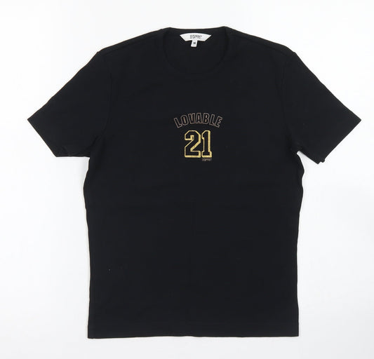 Esprit Womens Black  Cotton Basic T-Shirt Size M Crew Neck