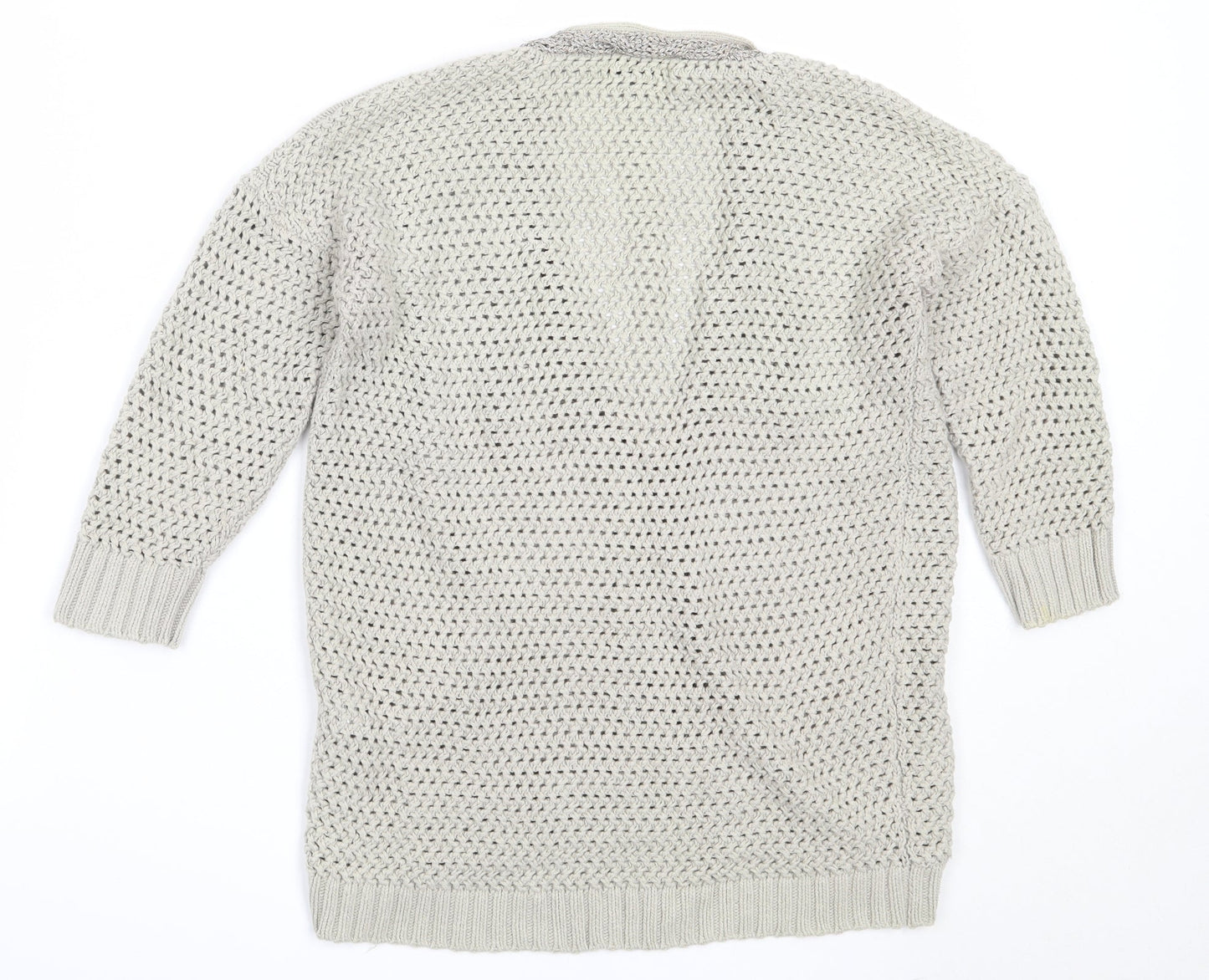 Warehouse Womens Beige V-Neck  Cotton Pullover Jumper Size 6