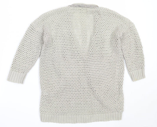 Warehouse Womens Beige V-Neck  Cotton Pullover Jumper Size 6