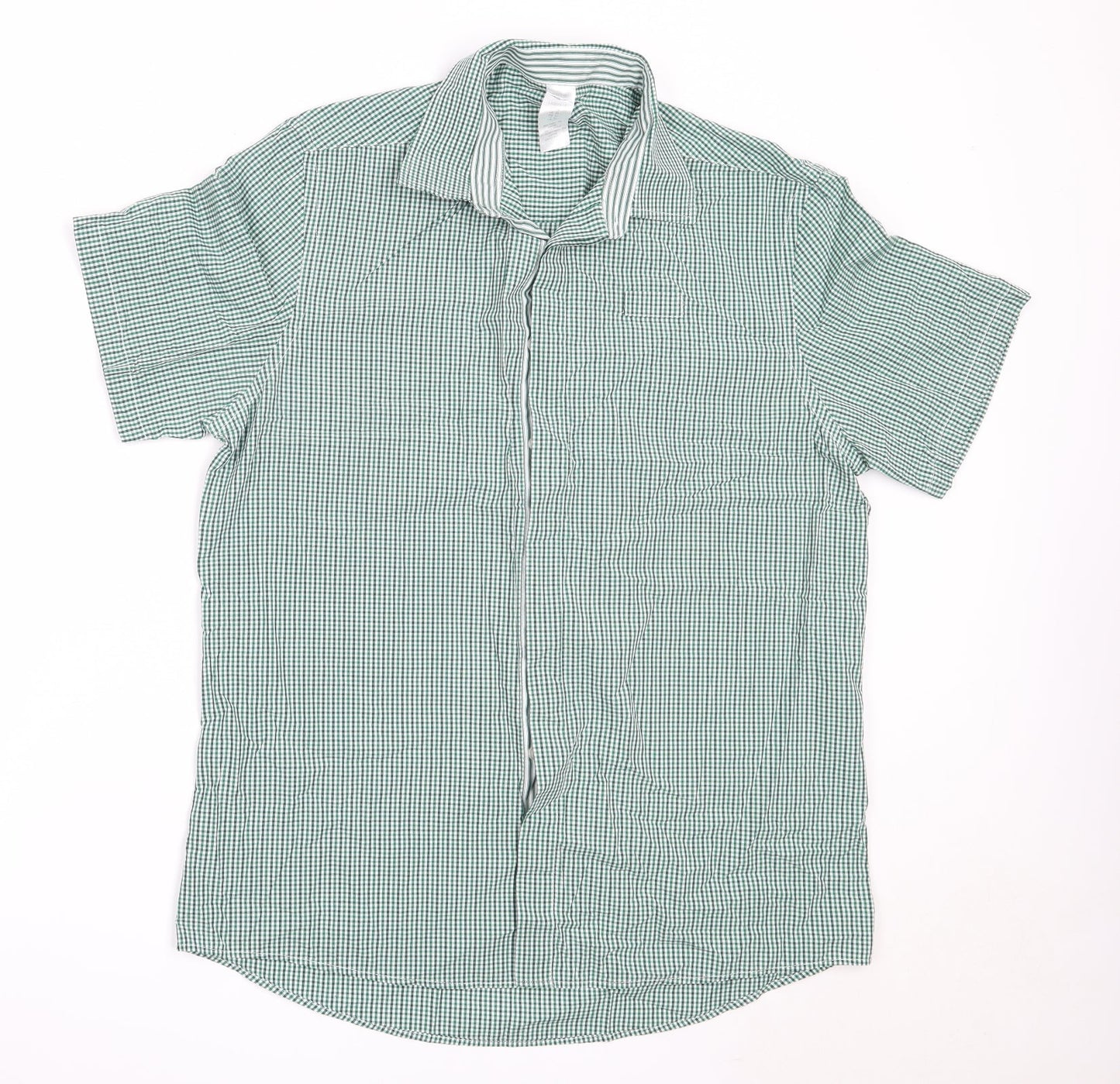 Dimensions Mens Green Check Cotton  Button-Up Size 16 Collared