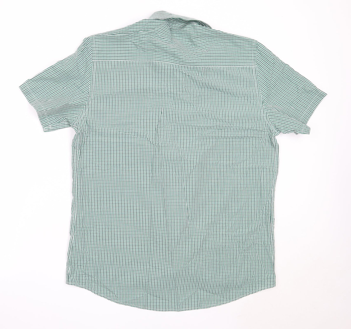 Dimensions Mens Green Check Cotton  Button-Up Size 16 Collared