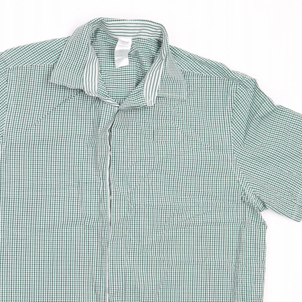 Dimensions Mens Green Check Cotton  Button-Up Size 16 Collared
