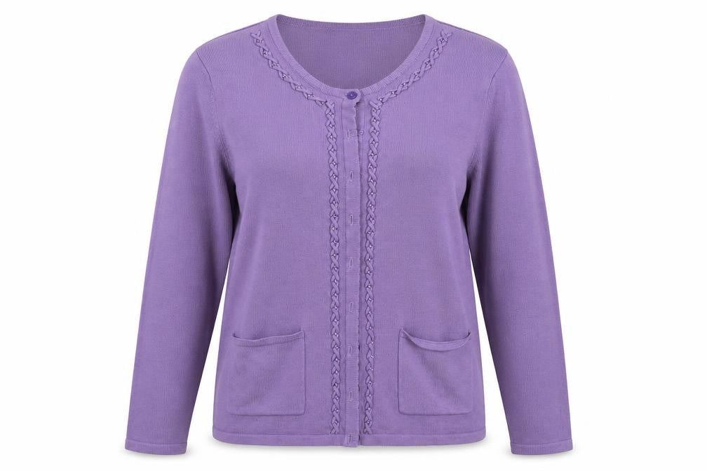Bonmarché Womens Purple Crew Neck Fair Isle Acrylic Cardigan Jumper Size M