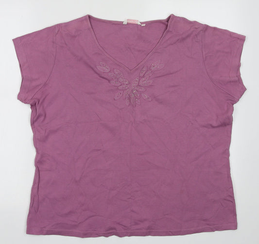 Tay Berry Womens Purple Fair Isle Cotton Basic T-Shirt Size 2XL V-Neck