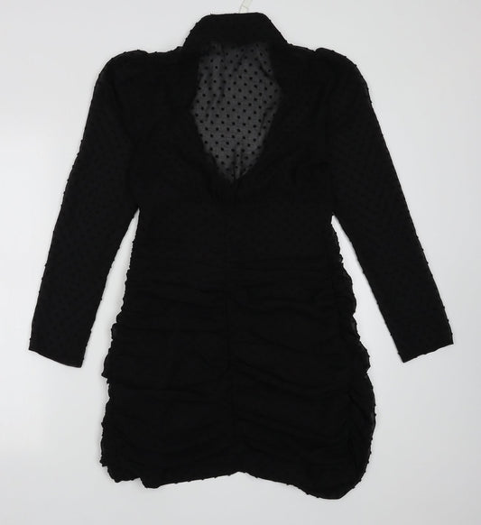 ASOS Womens Black Polka Dot Polyester A-Line  Size 8  V-Neck Button