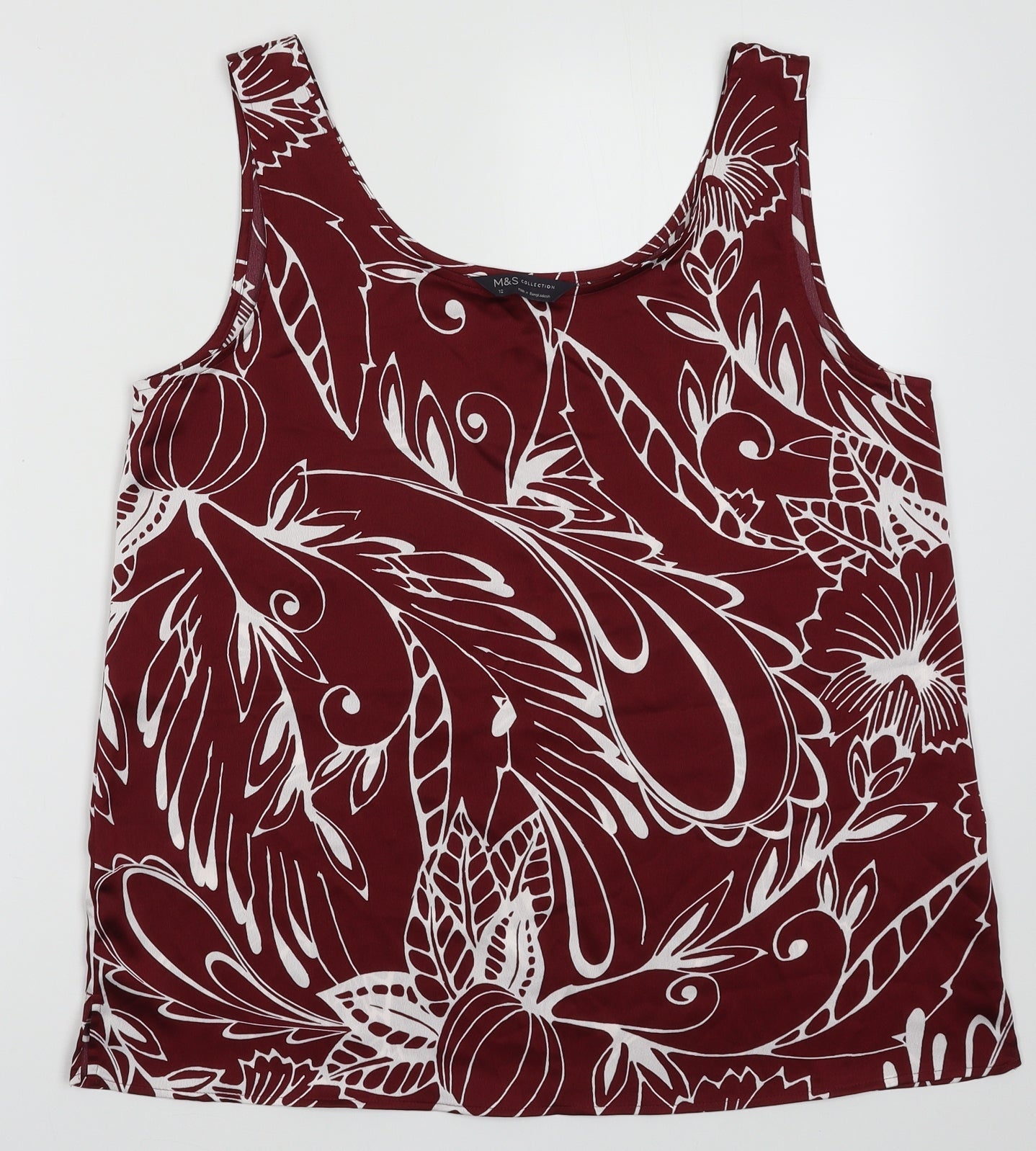 Marks and Spencer Womens Red Geometric Polyester Basic Tank Size 12 Scoop Neck