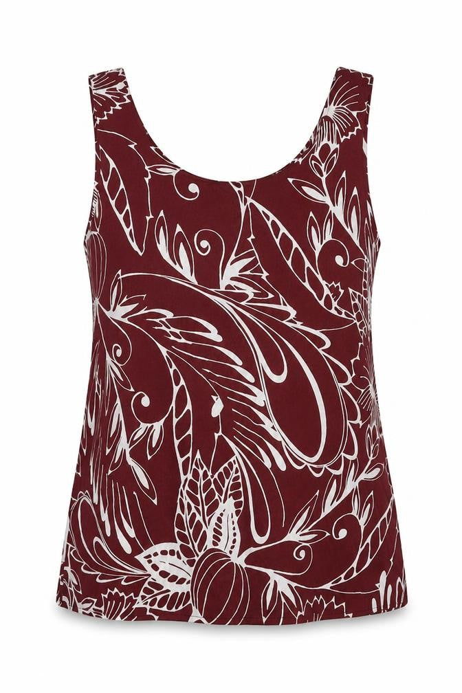 Marks and Spencer Womens Red Geometric Polyester Basic Tank Size 12 Scoop Neck