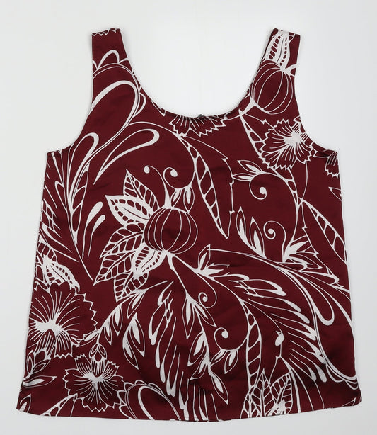 Marks and Spencer Womens Red Geometric Polyester Basic Tank Size 12 Scoop Neck