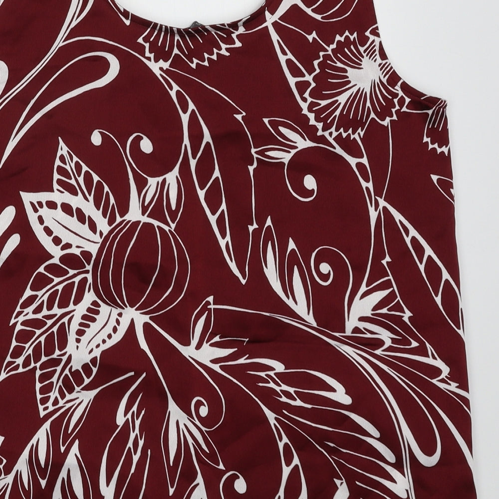 Marks and Spencer Womens Red Geometric Polyester Basic Tank Size 12 Scoop Neck