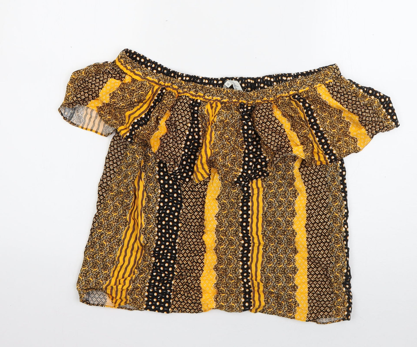 Peacocks Womens Orange Striped Viscose Basic Blouse Size 10 Off the Shoulder