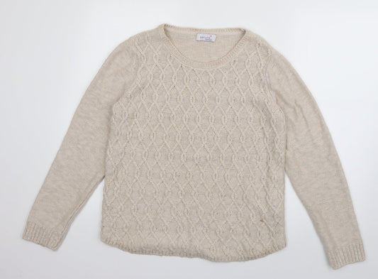 Per Una Womens Beige Scoop Neck  Acrylic Pullover Jumper Size 12