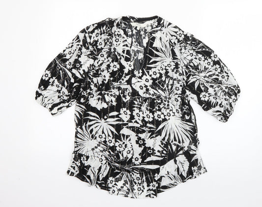 NEXT Womens Black Floral Viscose Basic Blouse Size 8 V-Neck