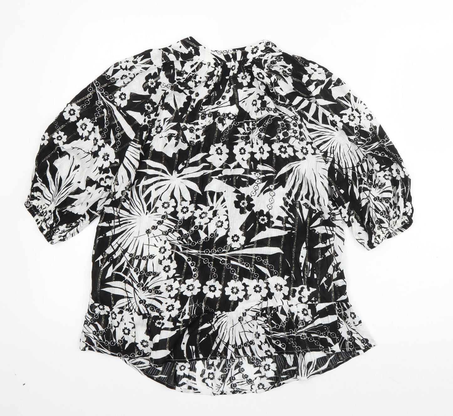 NEXT Womens Black Floral Viscose Basic Blouse Size 8 V-Neck