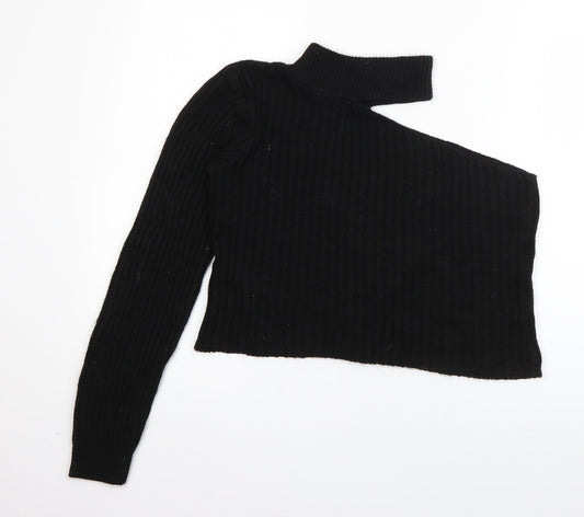 Boohoo Womens Black Round Neck  Acrylic Pullover Jumper Size S