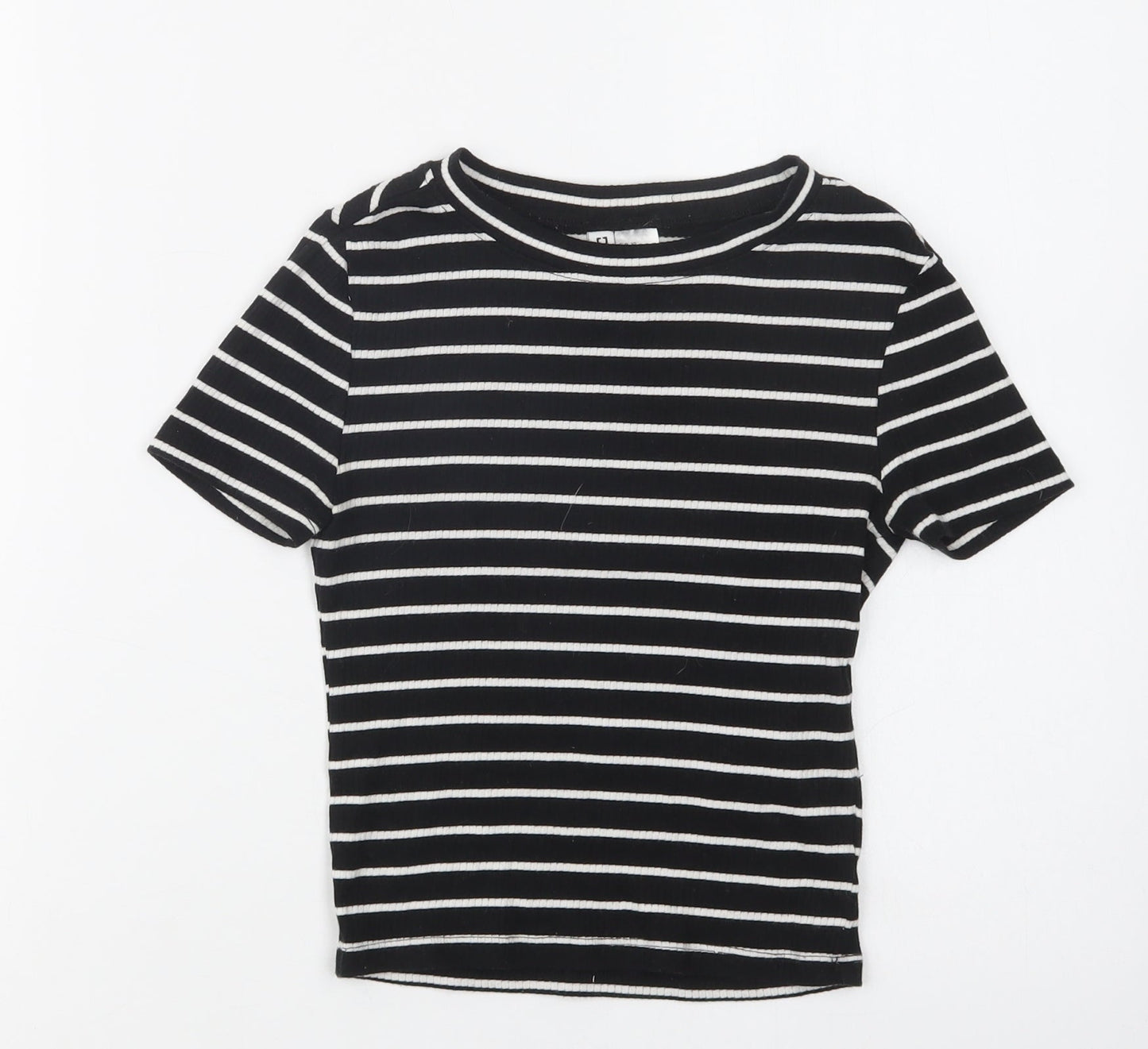 H&M Womens Black Striped Cotton Basic T-Shirt Size XS Crew Neck