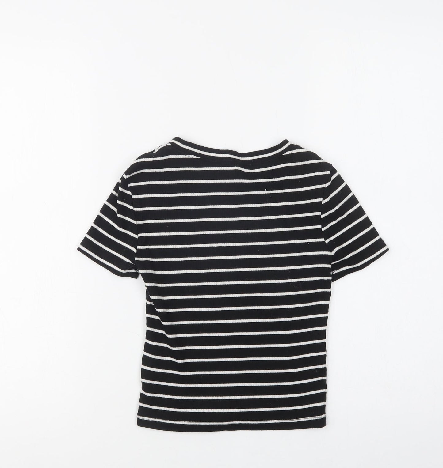 H&M Womens Black Striped Cotton Basic T-Shirt Size XS Crew Neck