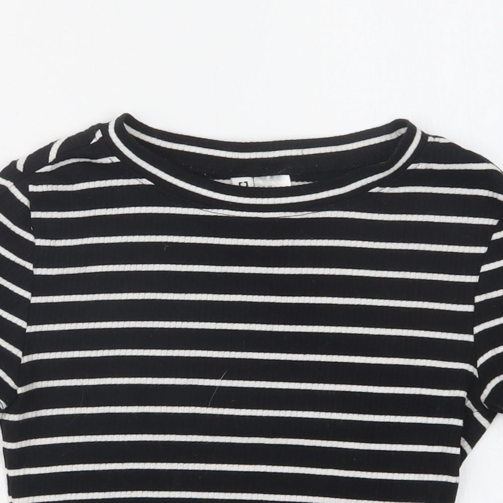 H&M Womens Black Striped Cotton Basic T-Shirt Size XS Crew Neck