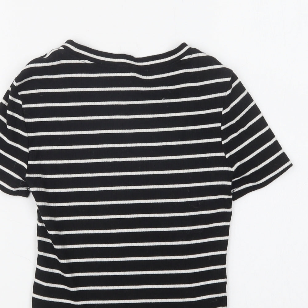 H&M Womens Black Striped Cotton Basic T-Shirt Size XS Crew Neck