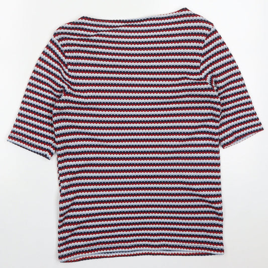 Zara Womens Red Geometric Polyester Basic T-Shirt Size M Off the Shoulder - Blue