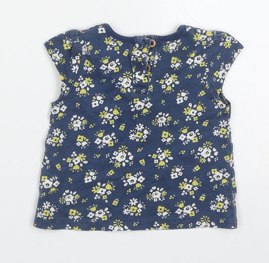 TU Girls Blue Floral Cotton Basic T-Shirt Size 0-3 Months Round Neck Button