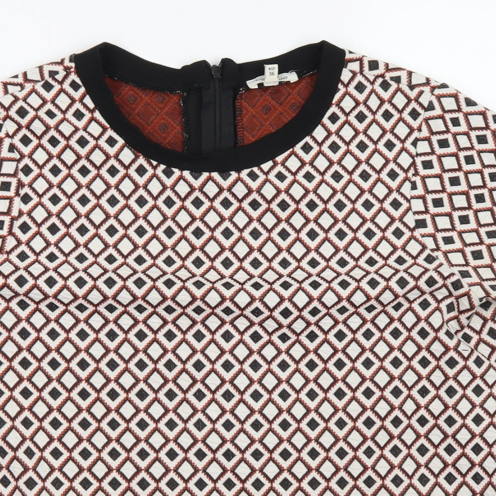 River Island Womens Ivory Argyle/Diamond Polyester Basic Blouse Size 10 Crew Neck