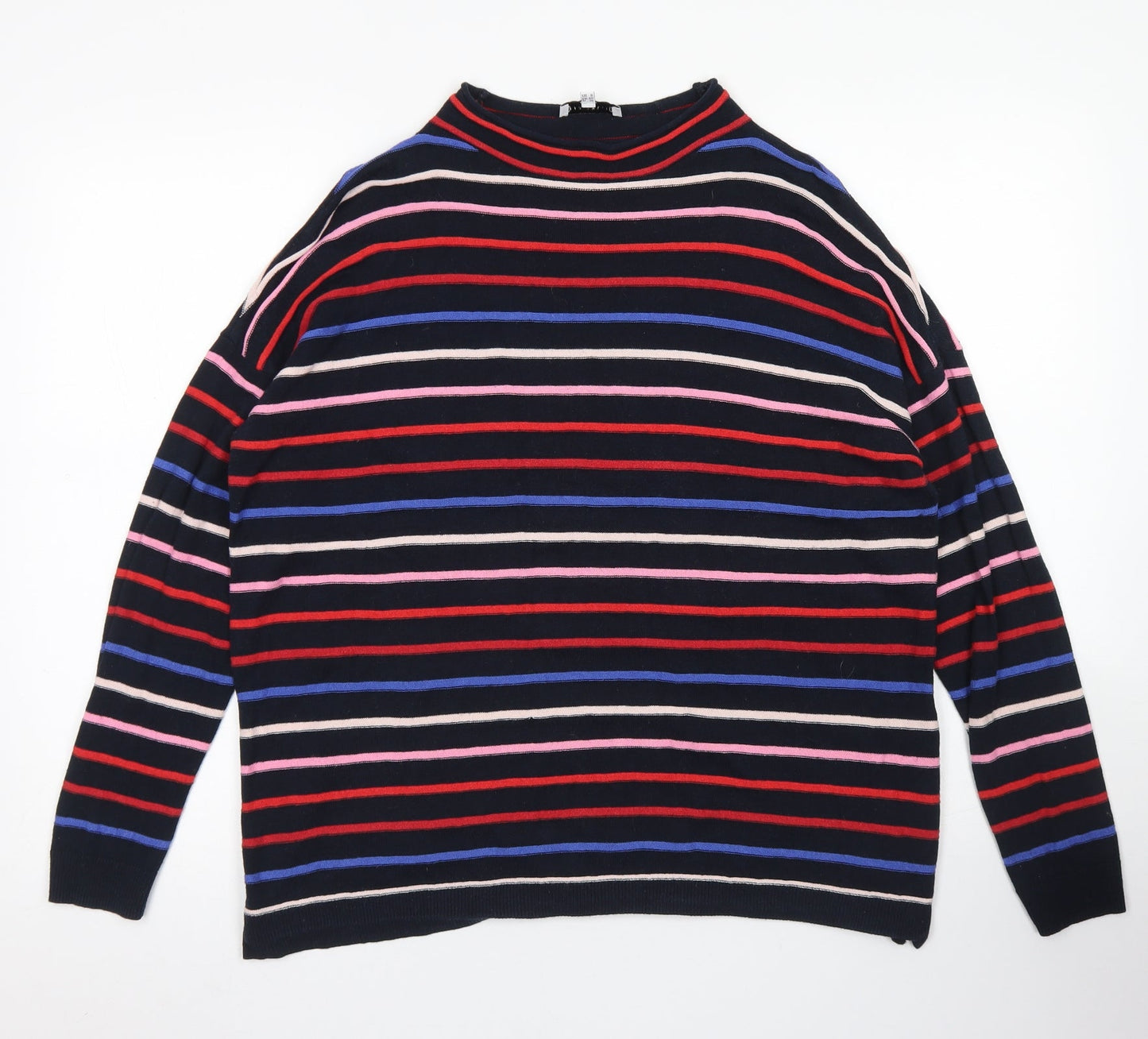 Warehouse Womens Blue Crew Neck Striped Cotton Pullover Jumper Size 12