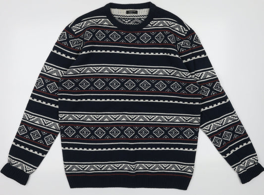 M&Co Mens Blue Geometric Acrylic Pullover Sweatshirt Size M