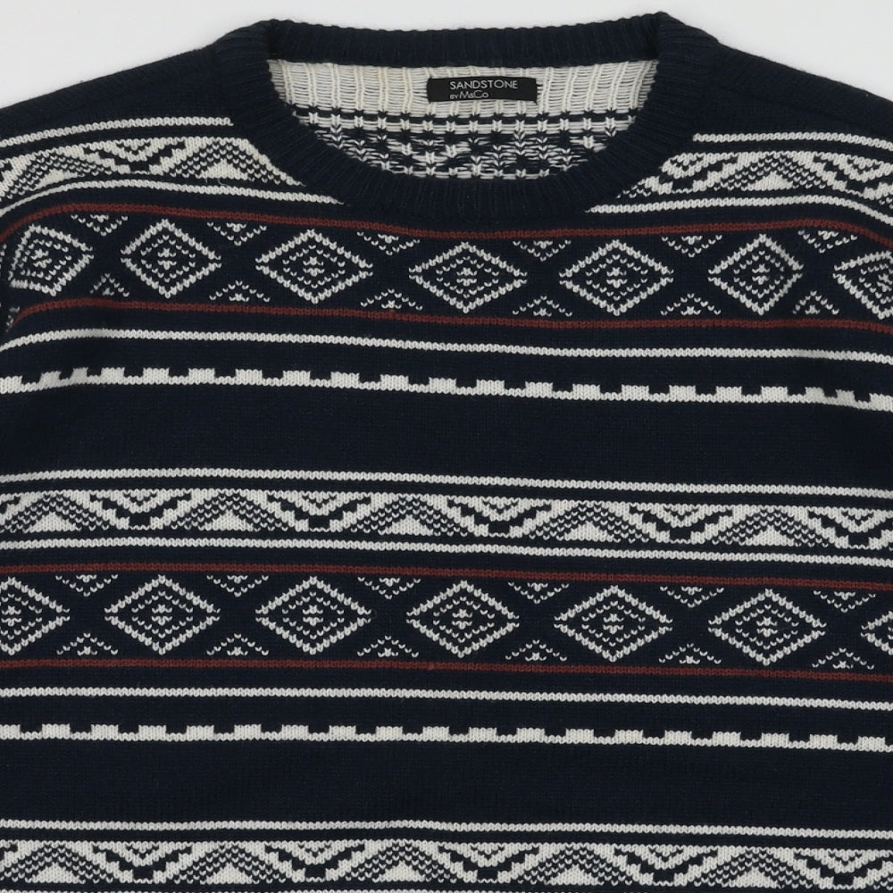 M&Co Mens Blue Geometric Acrylic Pullover Sweatshirt Size M